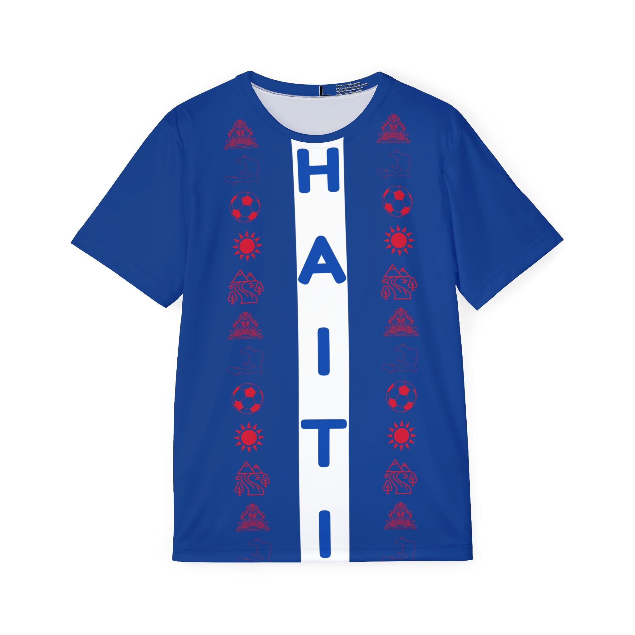 Haiti Vertical Stripe Sports Jersey — Blue Athletic Tee with HAITI Center Panel